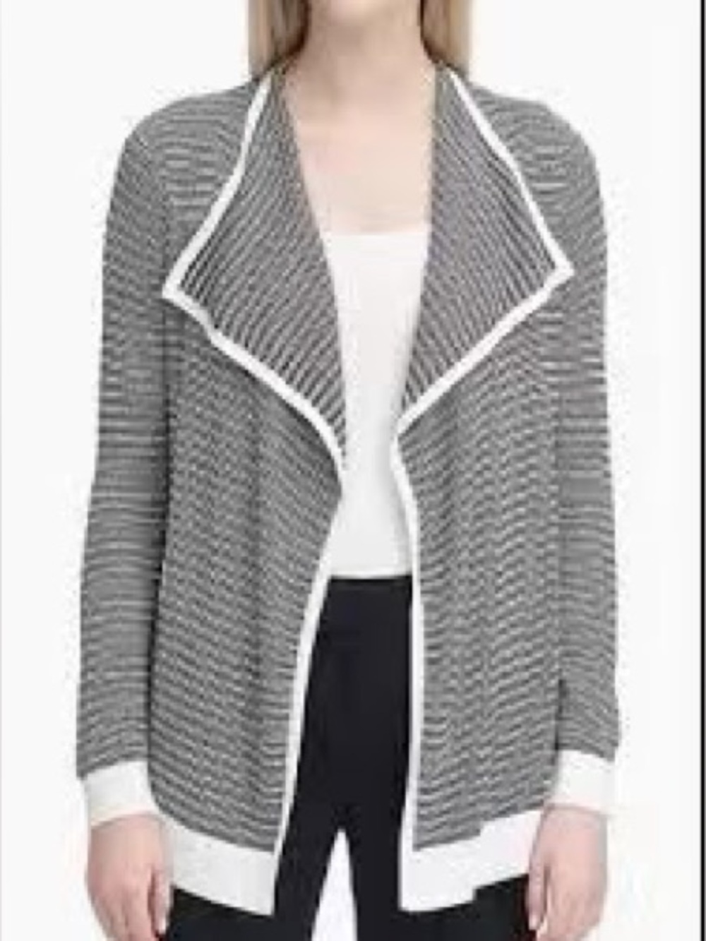 Calvin Klein Striped Open Front Draped Cardigan Sweater Size Medium Rayon Blend
